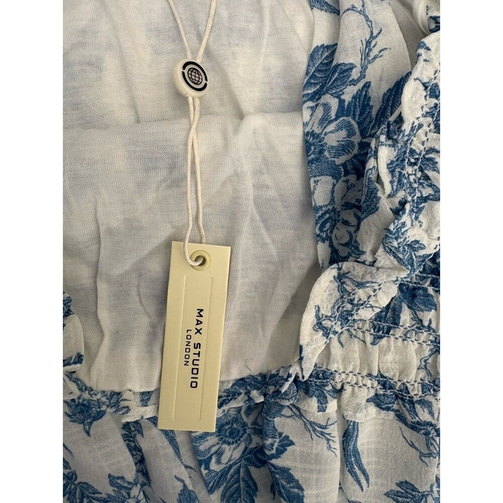 NWT Max Studio Blue Floral Smocked Maxi Dress Size L Tiered Tie Shoulder $178 - Picture 6 of 13